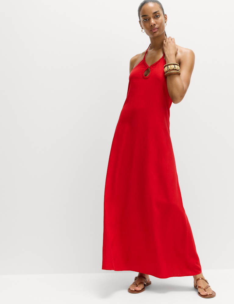 Linen Rich Halter Neck Maxi Dress