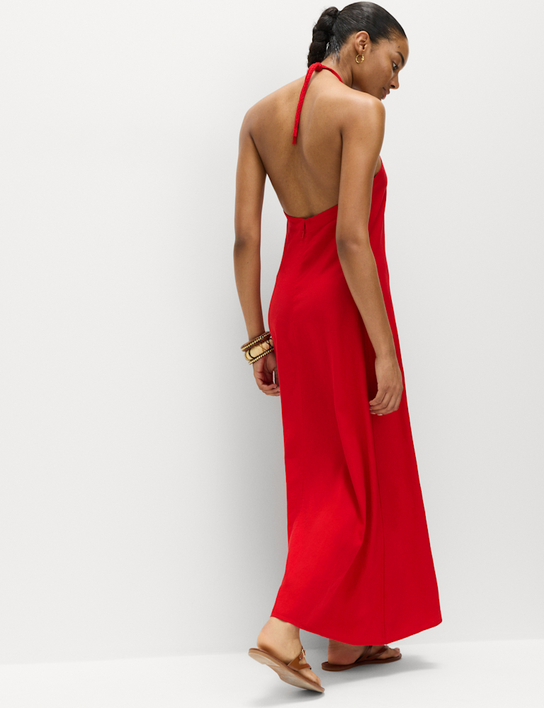 Linen Rich Halter Neck Maxi Dress