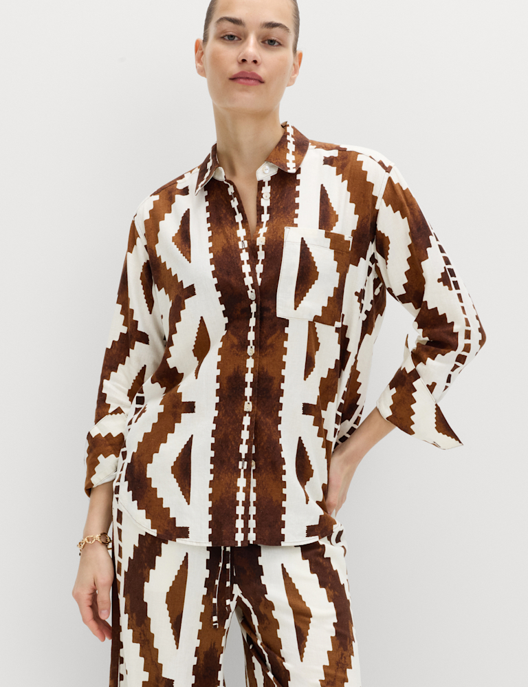 Linen Rich Geometric Collared Shirt