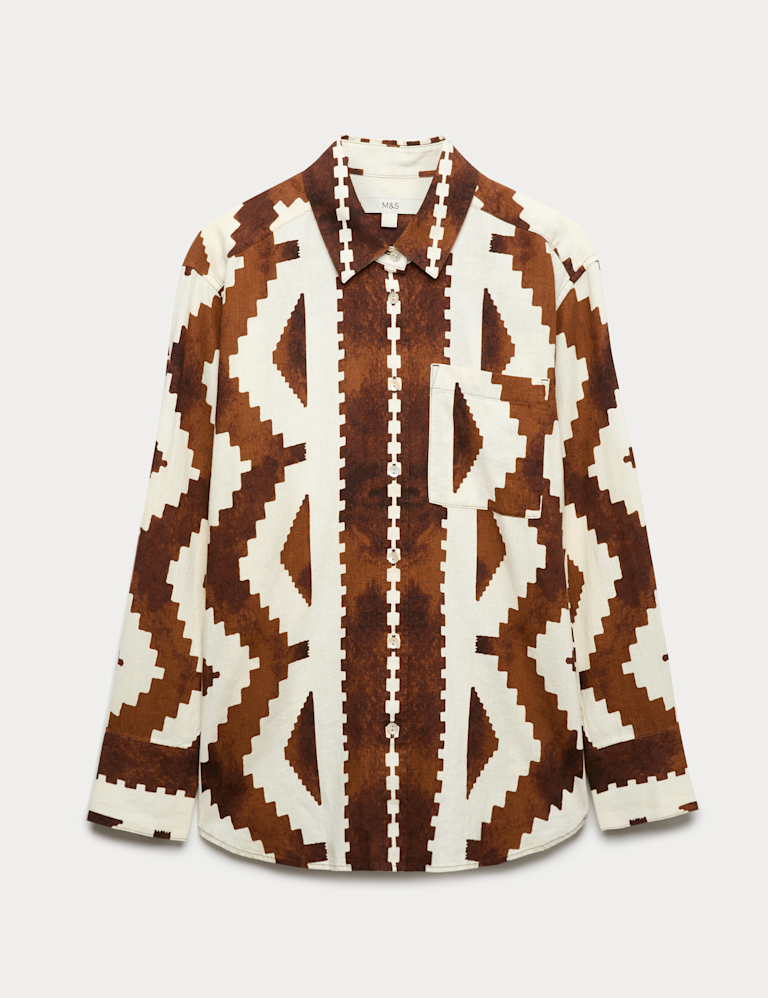 Linen Rich Geometric Collared Shirt