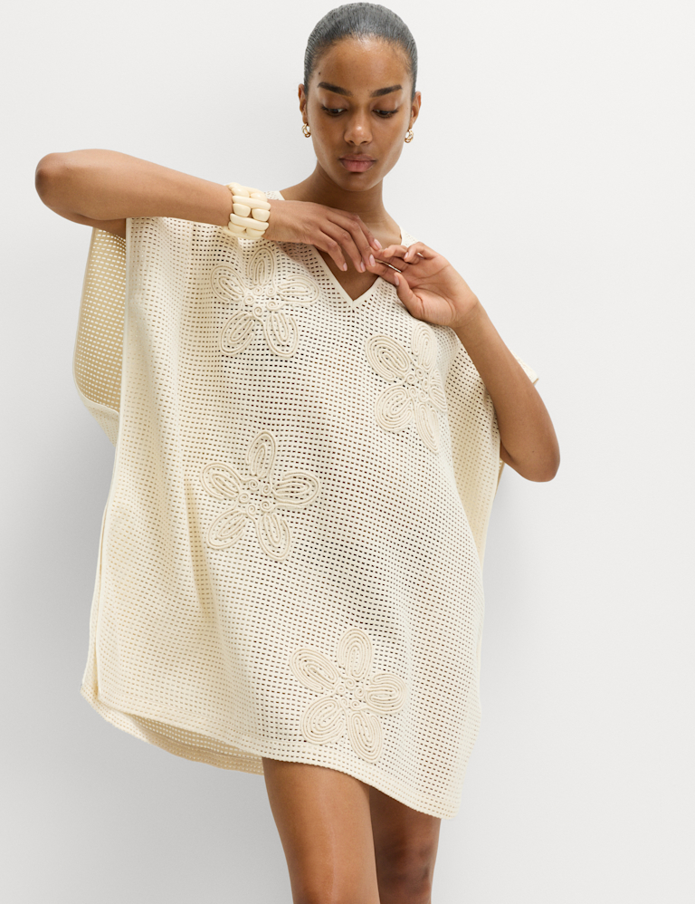Pure Cotton Floral Detail Mini Kaftan