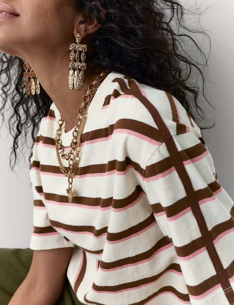 Pure Cotton Striped Boxy T-Shirt