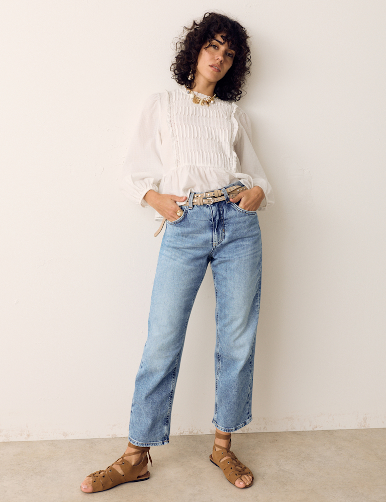 Girlfriend Mid Rise Turn Up Jeans with Lyocell