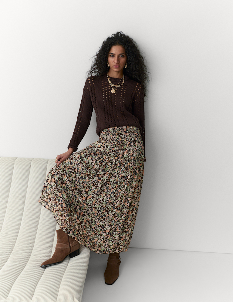 Floral Shirred Waist Maxi Tiered Skirt
