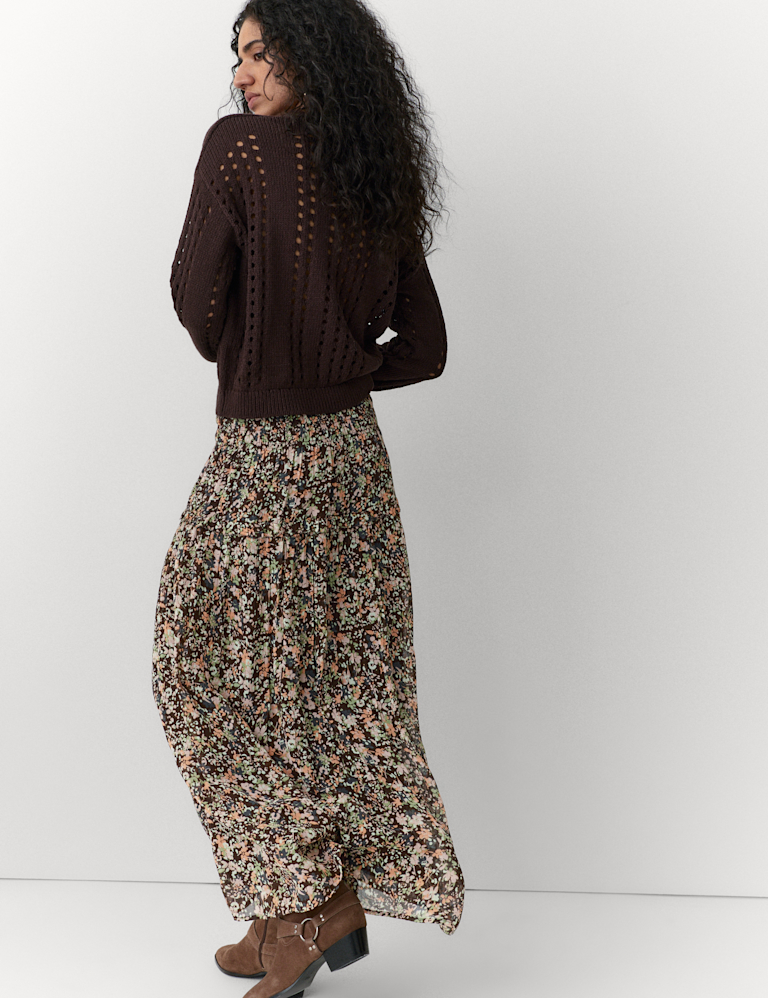 Floral Shirred Waist Maxi Tiered Skirt