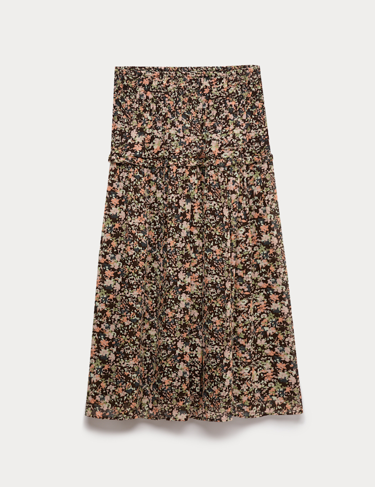 Floral Shirred Waist Maxi Tiered Skirt