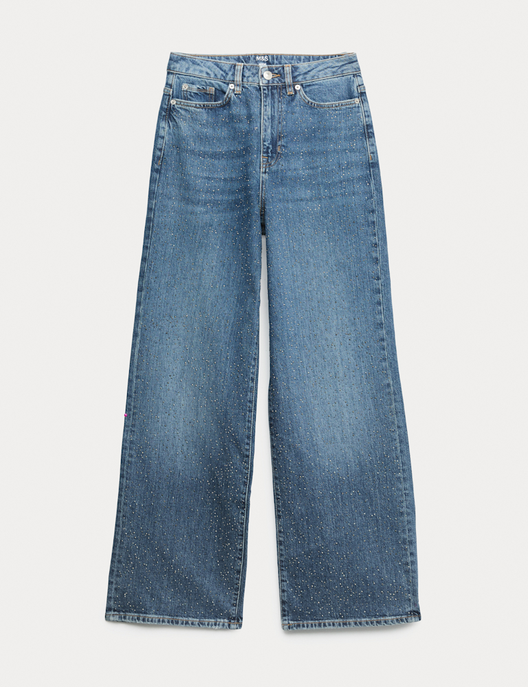 High Waisted Embellished Wide Leg Jeans