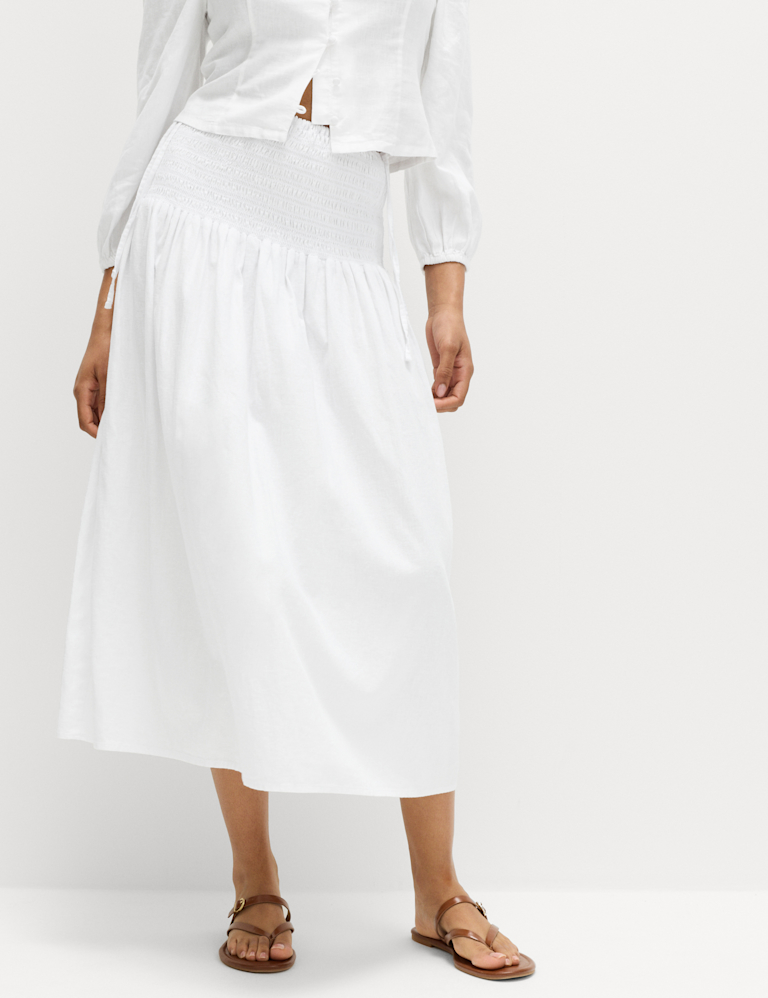 Linen Rich Shirred Tie Detail Maxi Skirt Linen Rich Shirred Tie Detail Maxi Skirt