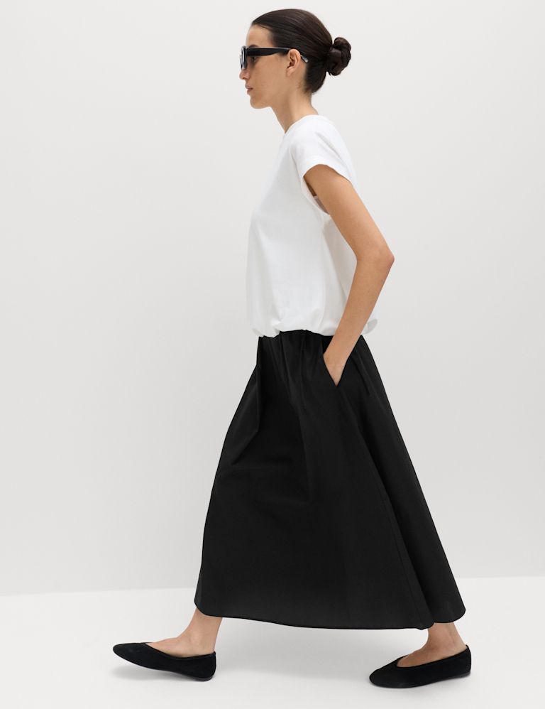 Pure Cotton Poplin Tie Side Midi Skirt Pure Cotton Poplin Tie Side Midi Skirt