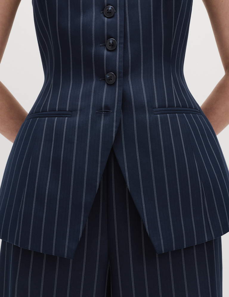 Tailored Pinstripe Cinched Waist Longline Waistcoat