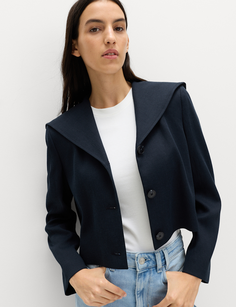 Collared Short Sailor Jacket with Linen Collared Short Sailor Jacket with Linen