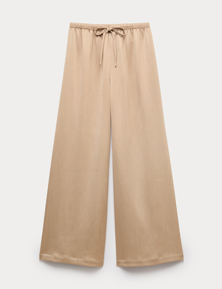 Plisse Tie Waist Palazzo Trousers