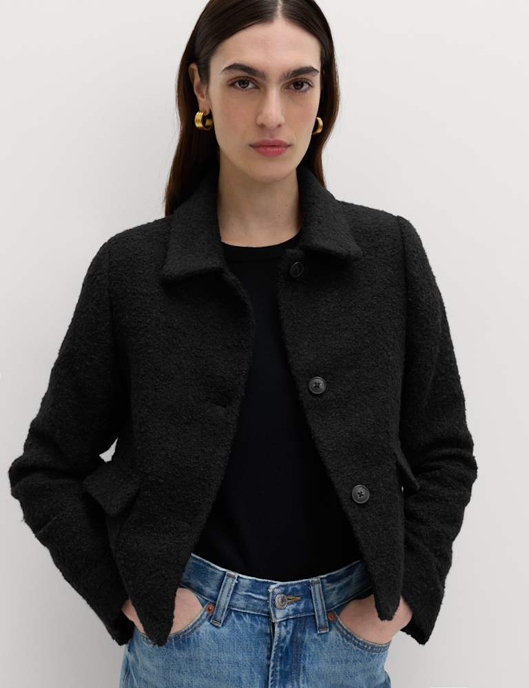 Tweed Textured Collared Jacket with Wool Tweed Textured Collared Jacket with Wool