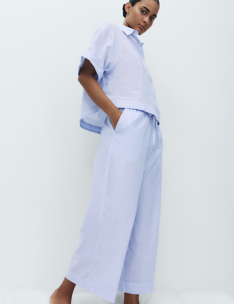Pure Cotton Striped Cropped Pyjama Bottoms Pure Cotton Striped Cropped Pyjama Bottoms