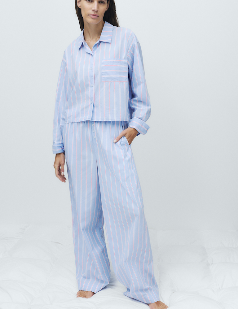 Pure Cotton Striped Cropped Pyjama Top Pure Cotton Striped Cropped Pyjama Top