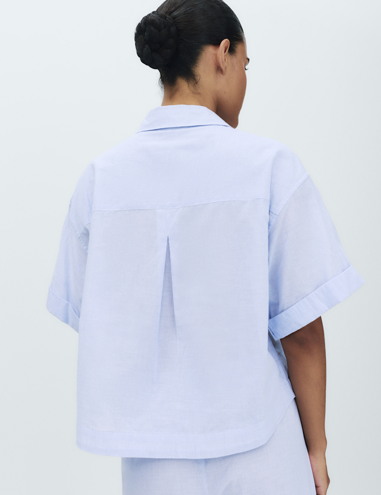 Pure Cotton Woven Stripe Collared Pyjama Top