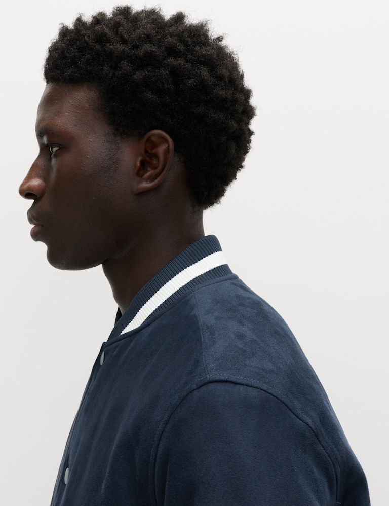 Mock Suede Padded Varsity Bomber Jacket