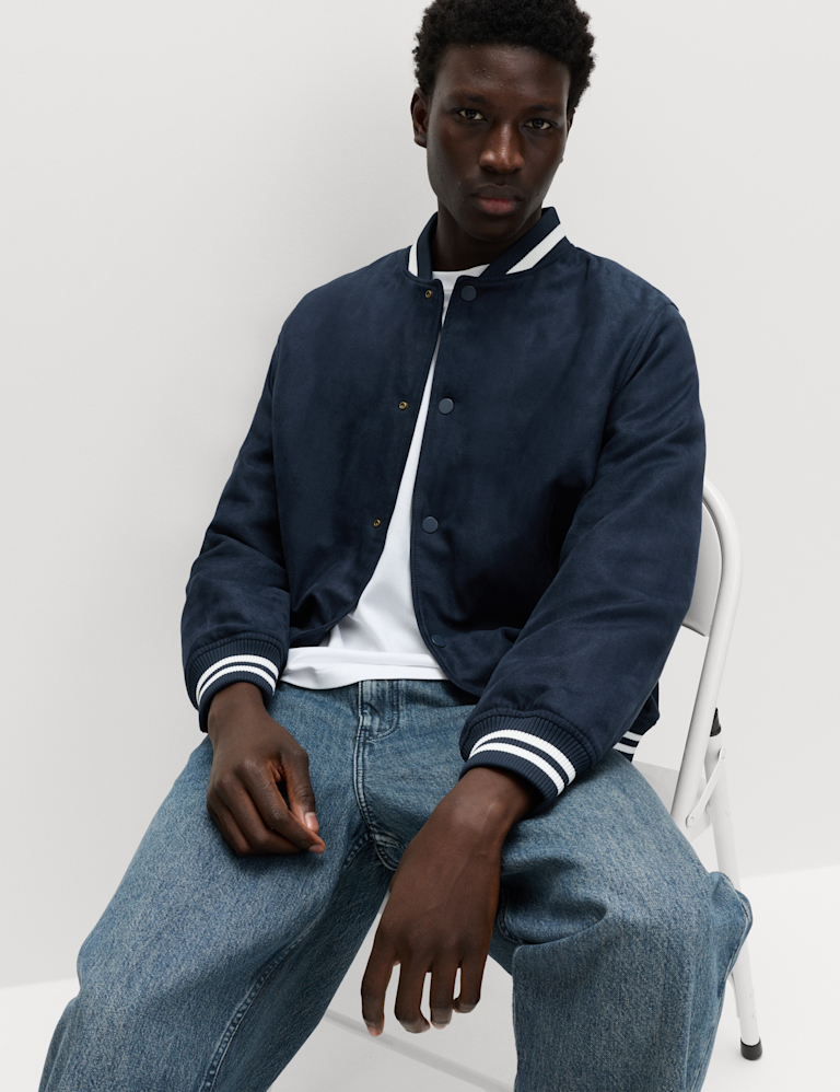 Mock Suede Padded Varsity Bomber Jacket