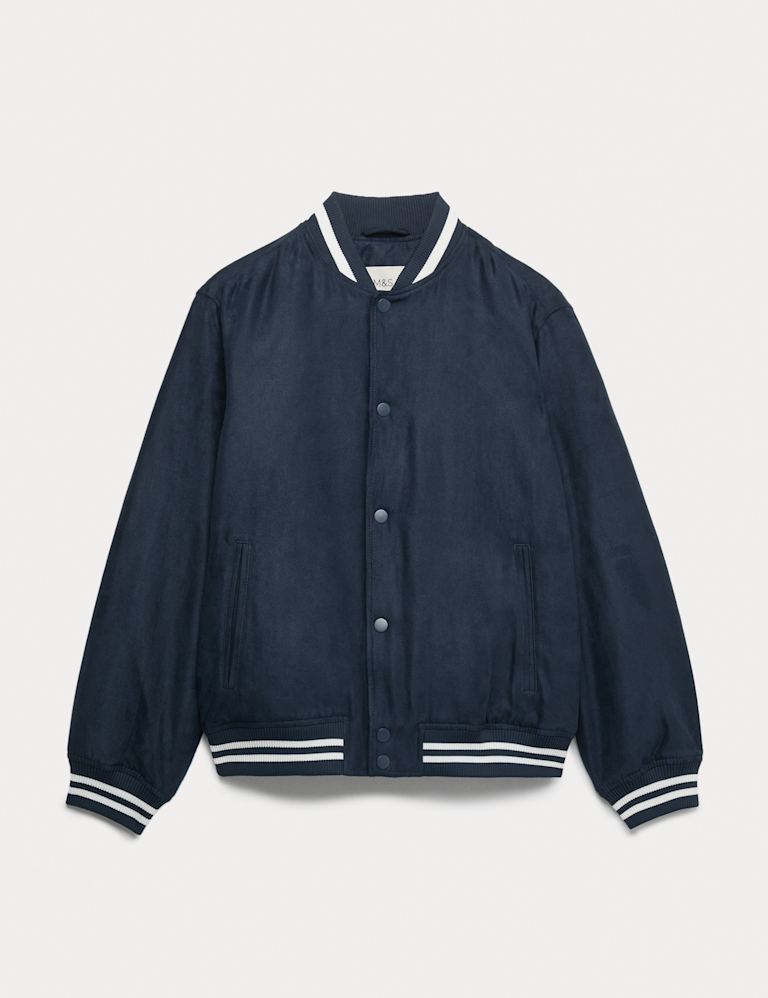 Mock Suede Padded Varsity Bomber Jacket