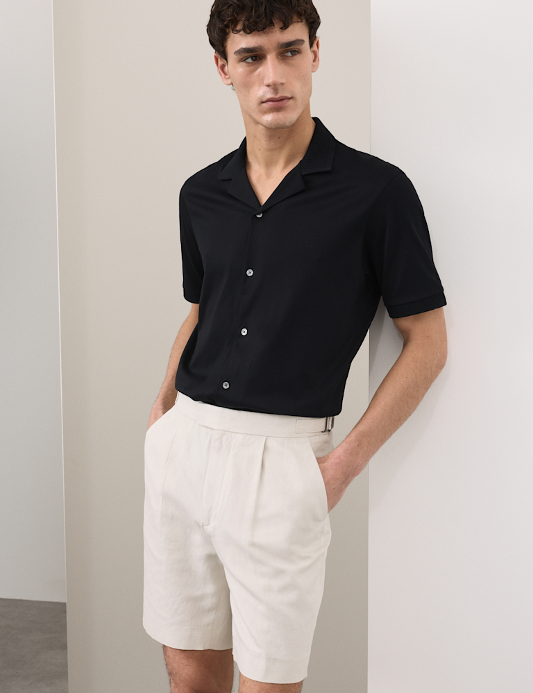 Cotton Linen Blend Pleat Front Shorts