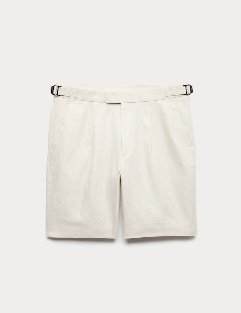 Cotton Linen Blend Pleat Front Shorts