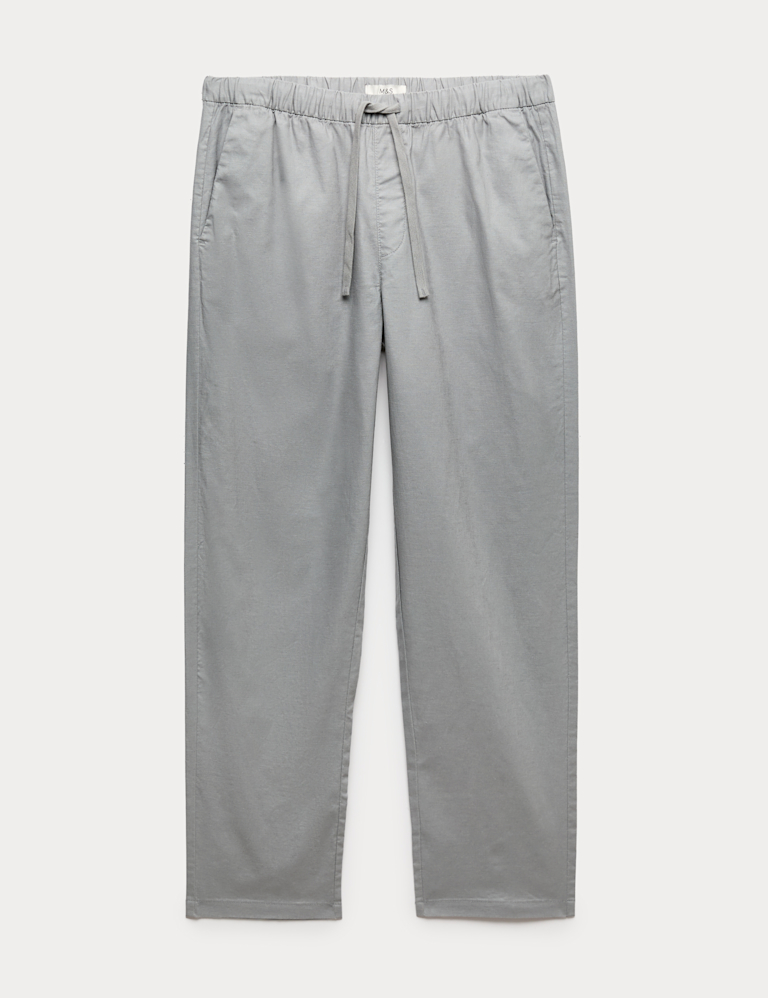 Loose Fit Linen Blend Elasticated Waist Trousers