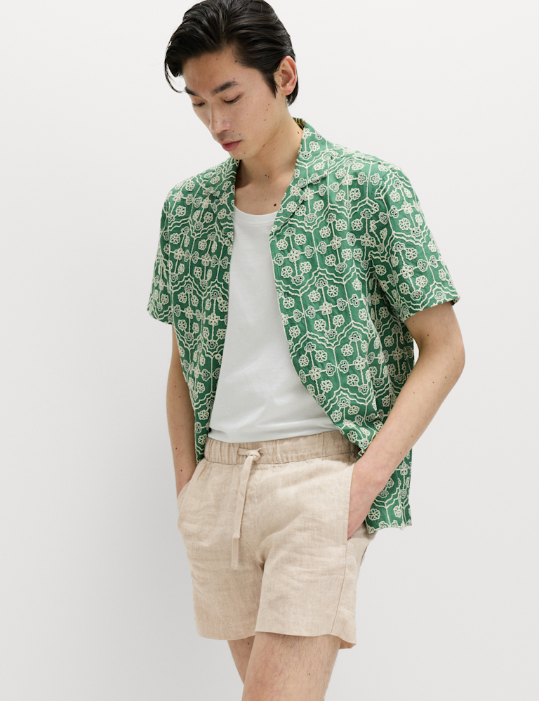 Pure Cotton Embroidered Short Sleeve Shirt