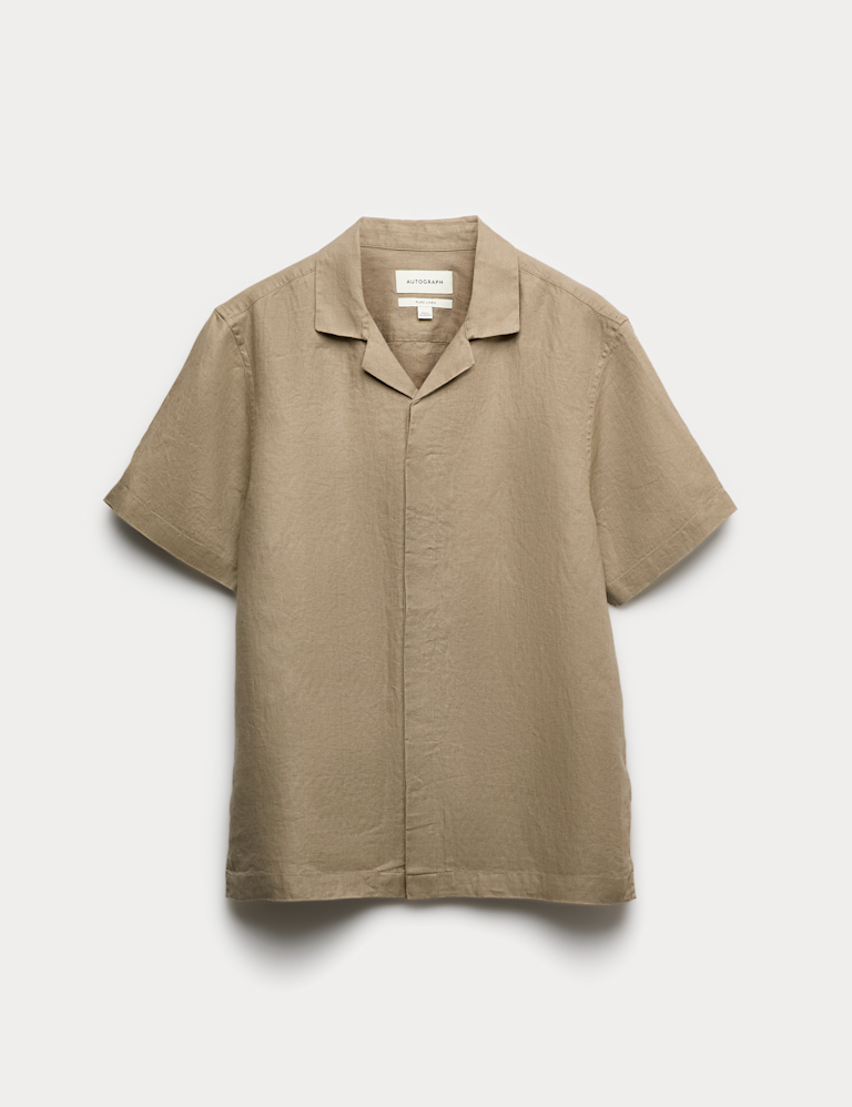 Pure Linen Herringbone Cuban Collar Shirt