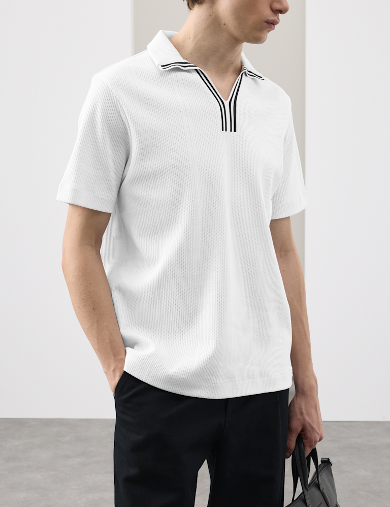 Pure Cotton Vertical Pointelle Polo Shirt