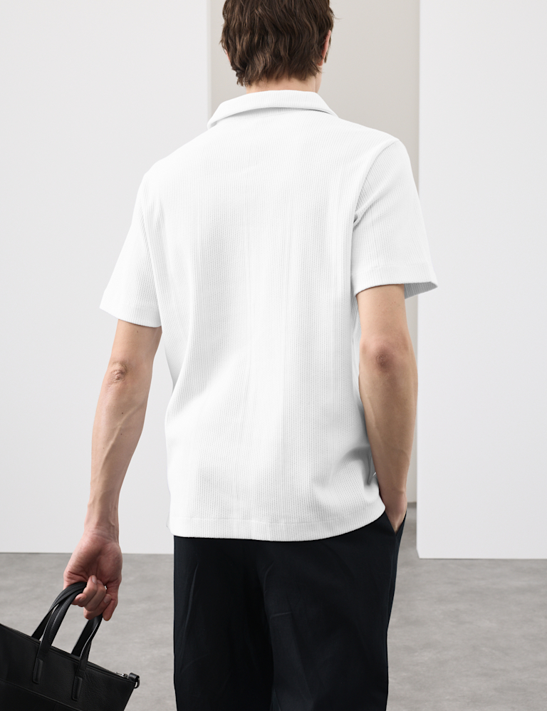 Pure Cotton Vertical Pointelle Polo Shirt