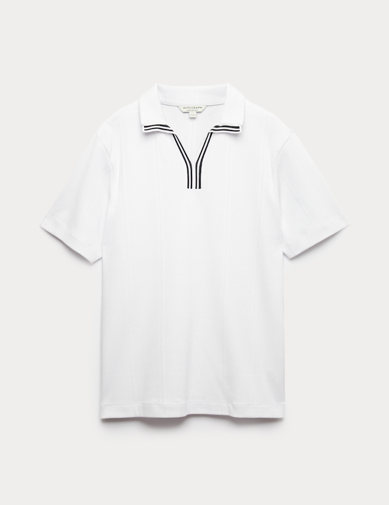 Pure Cotton Vertical Pointelle Polo Shirt