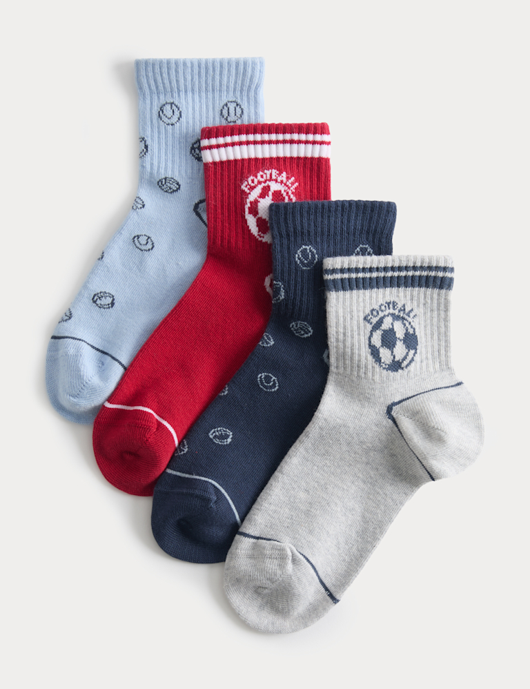 4 Pack Football Graphic Cotton Rich Socks (6 Small – 7 Large) 4 Pack Football Graphic Cotton Rich Socks (6 Small – 7 Large)