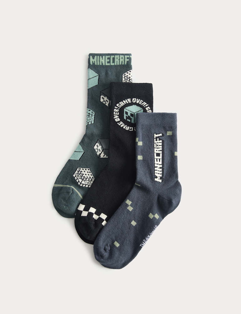 3 Pack Cotton Rich Minecraft™ Socks (6 Small-7 Large) 3 Pack Cotton Rich Minecraft™ Socks (6 Small-7 Large)