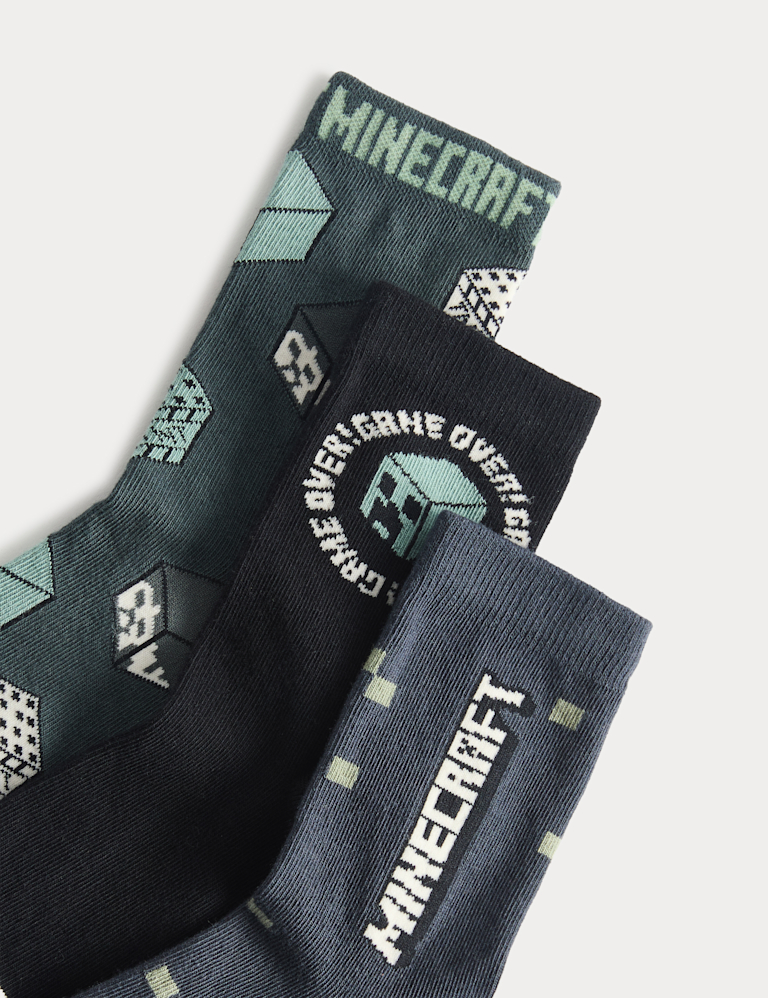 3 Pack Cotton Rich Minecraft™ Socks (6 Small-7 Large)