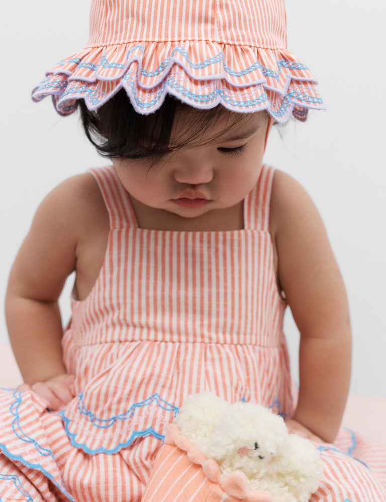 Striped Double Frill Bucket Hat (0-3 Yrs) Striped Double Frill Bucket Hat (0-3 Yrs)