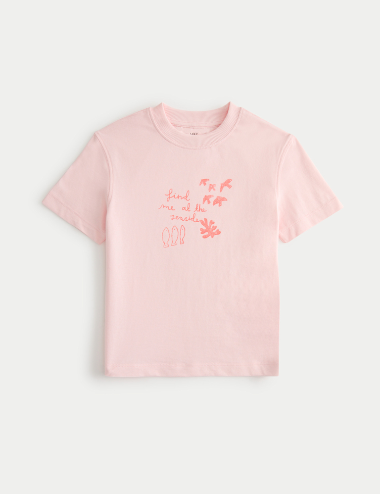 Pure Cotton Crew Neck Seaside Print T-Shirt (2-8 Yrs)