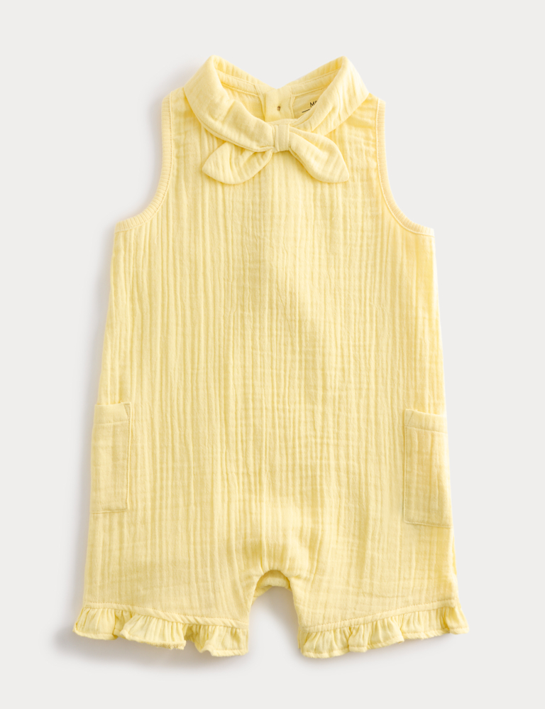 Pure Cotton Tie Collar Romper (0-3 Yrs) Pure Cotton Tie Collar Romper (0-3 Yrs)