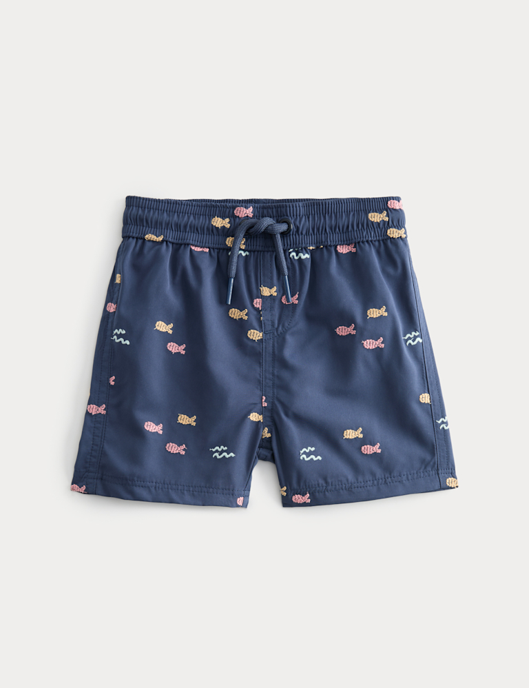 Fish Embroidered Navy Swim Shorts (0-5 Yrs) Fish Embroidered Navy Swim Shorts (0-5 Yrs)
