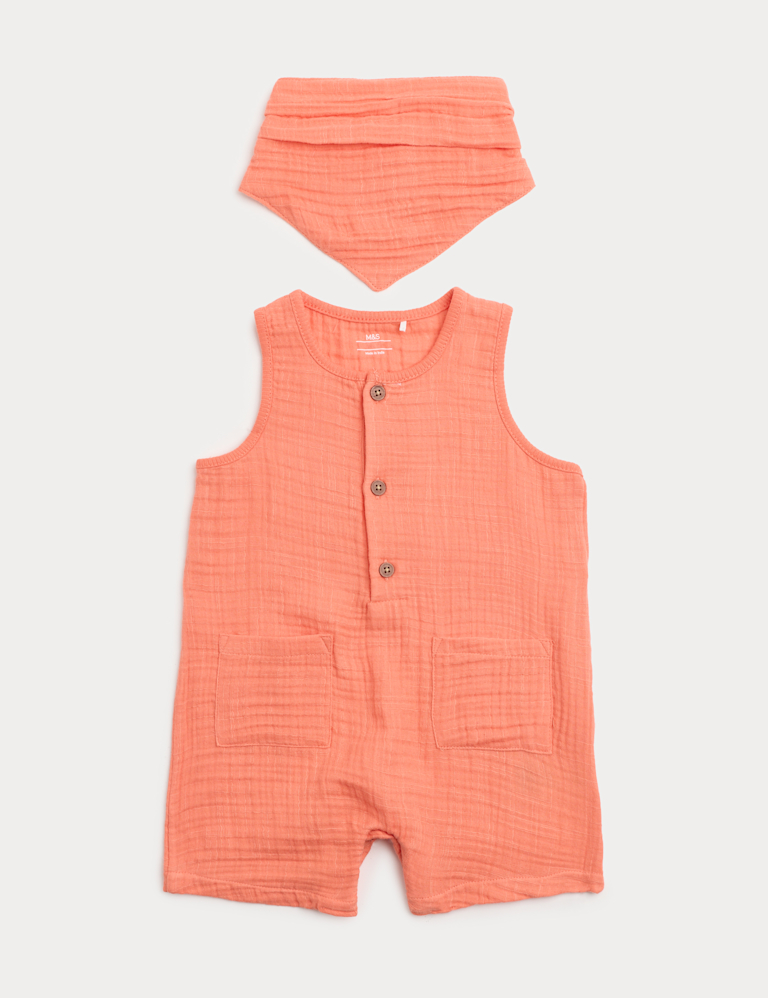 Pure Cotton Romper with Bib (0-3 Yrs) Pure Cotton Romper with Bib (0-3 Yrs)