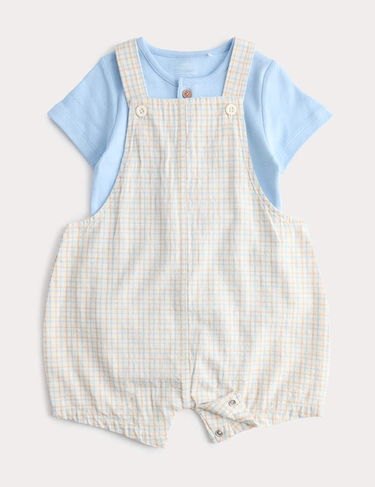 2 Piece Pure Cotton Checked Bibshort Outfit (0-3 Yrs) 2 Piece Pure Cotton Checked Bibshort Outfit (0-3 Yrs)