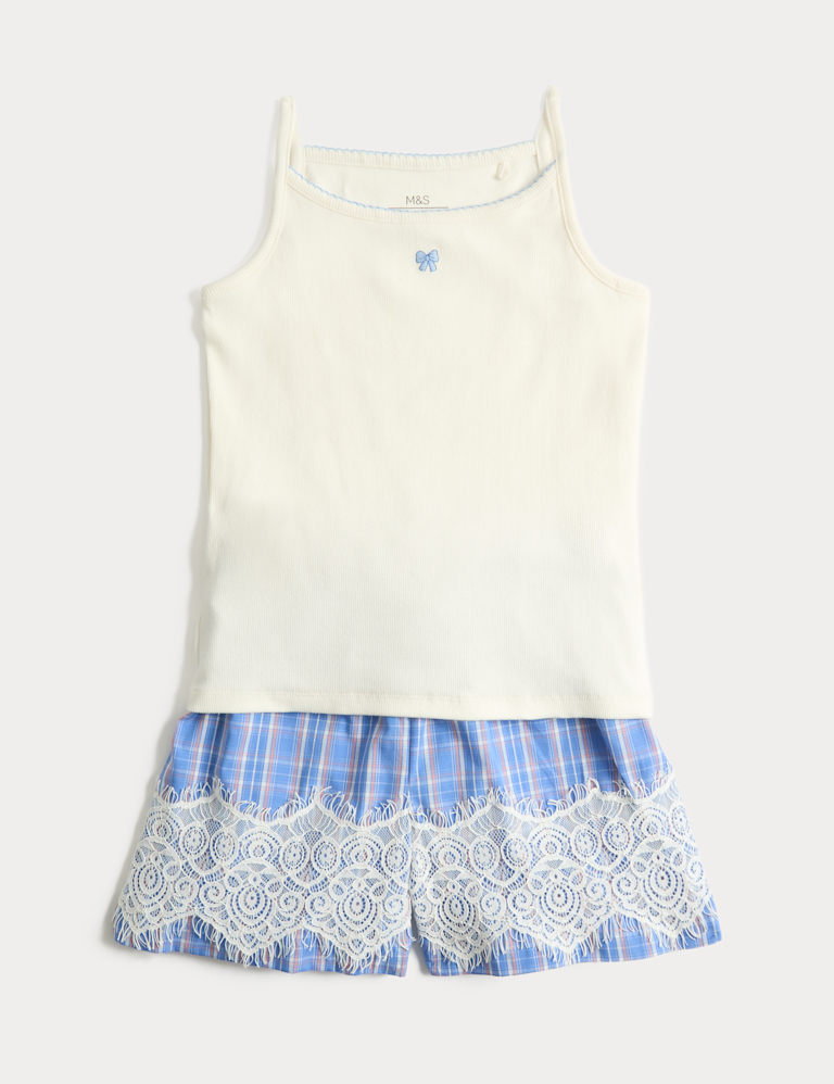 Kids’ Cotton Rich Ribbed Lace Short Pyjamas (6-16 Yrs)