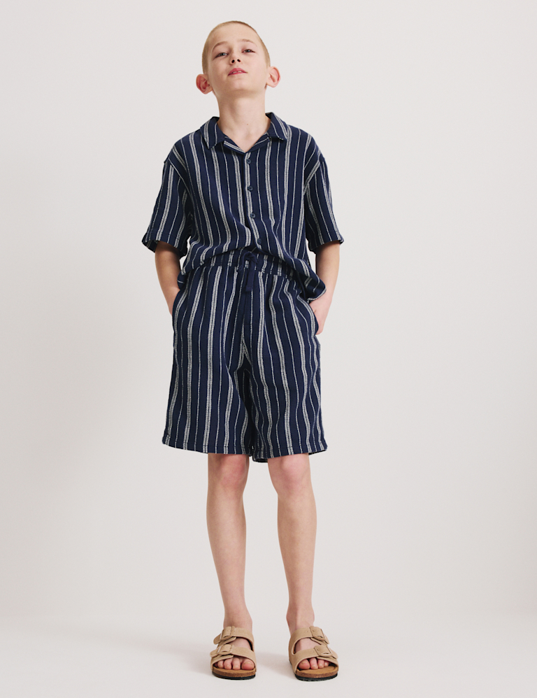 Pure Cotton Textured Striped Shorts (6-16 Yrs)