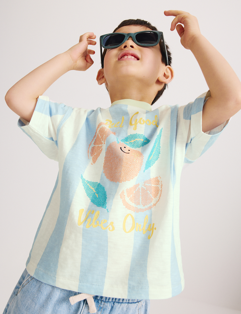 Pure Cotton Striped Graphic T-Shirt (2-8 Yrs)