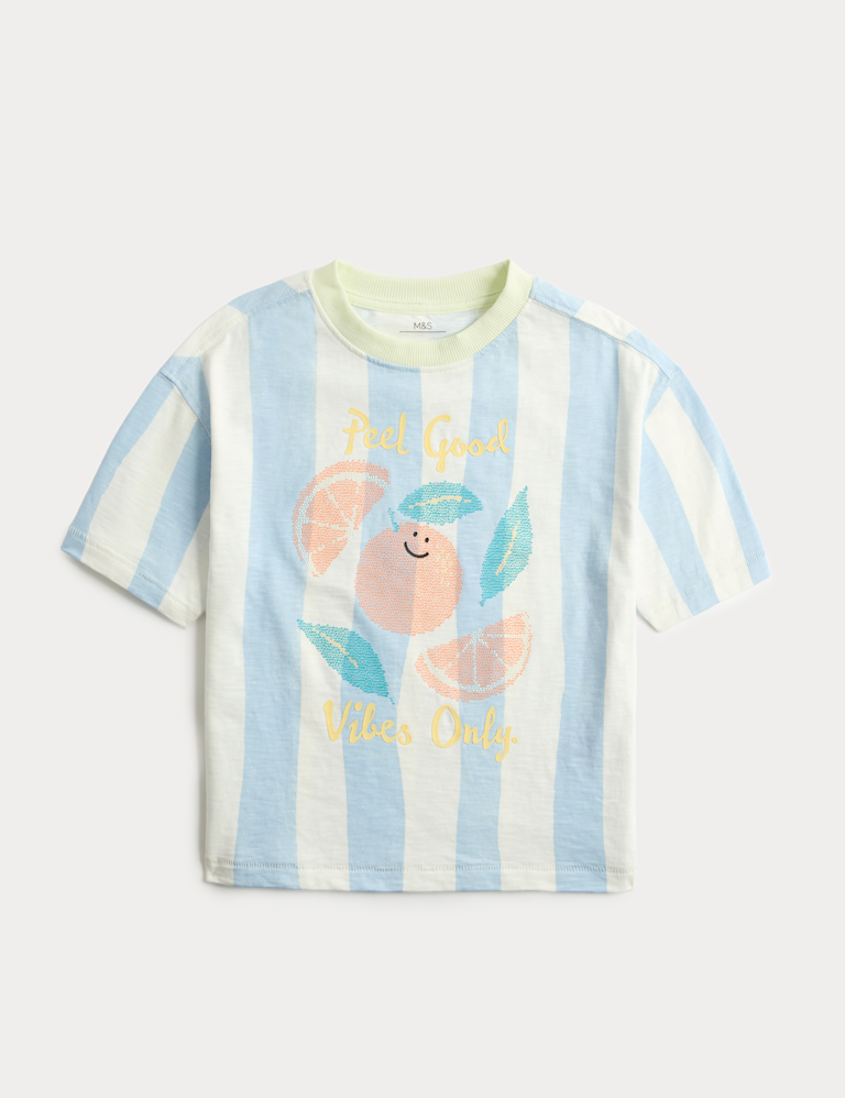 Pure Cotton Striped Graphic T-Shirt (2-8 Yrs)