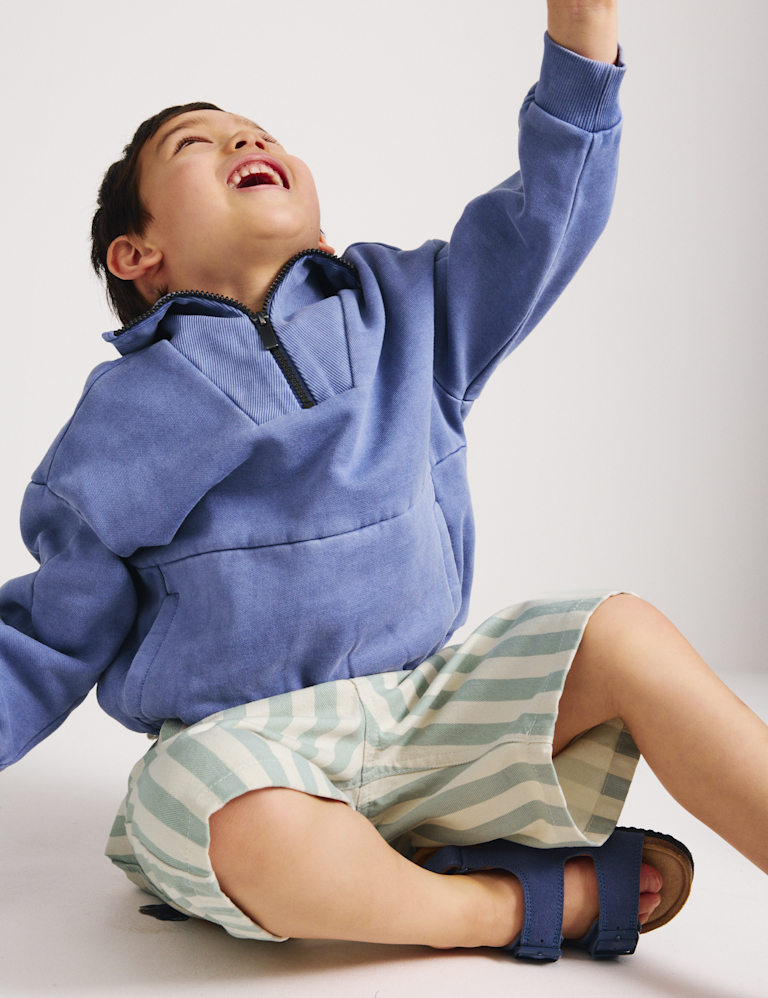 Pure Cotton Denim Striped Shorts (2-8 Yrs)