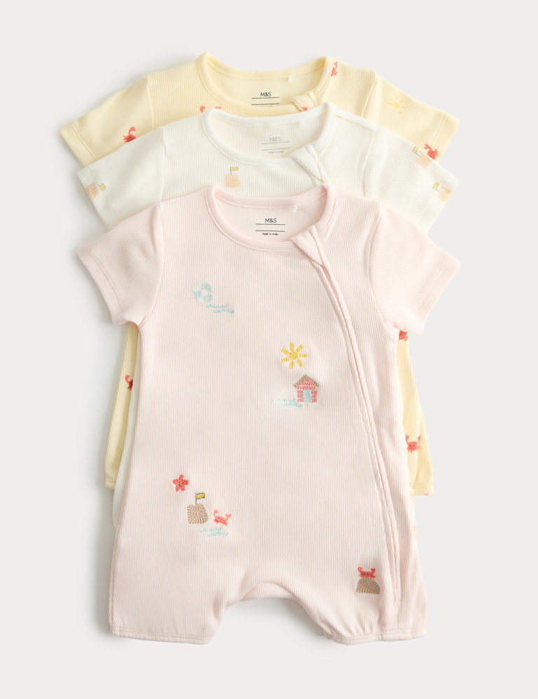 3 Pack Cotton Rich Embroidered Rompers (7lbs-3 Yrs) 3 Pack Cotton Rich Embroidered Rompers (7lbs-3 Yrs)