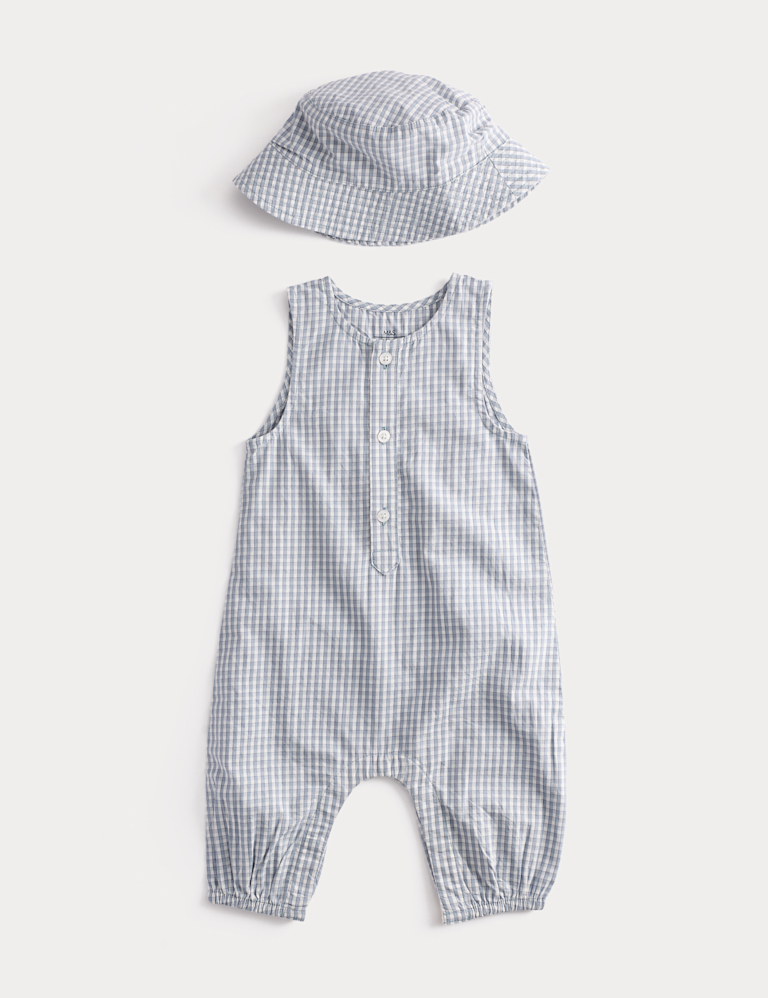 Pure Cotton Romper & Hat Outfit (7lbs-2 Yrs) Pure Cotton Romper & Hat Outfit (7lbs-2 Yrs)