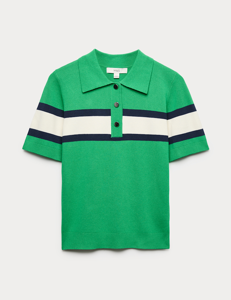 Striped Collared Slim Fit Knitted Top