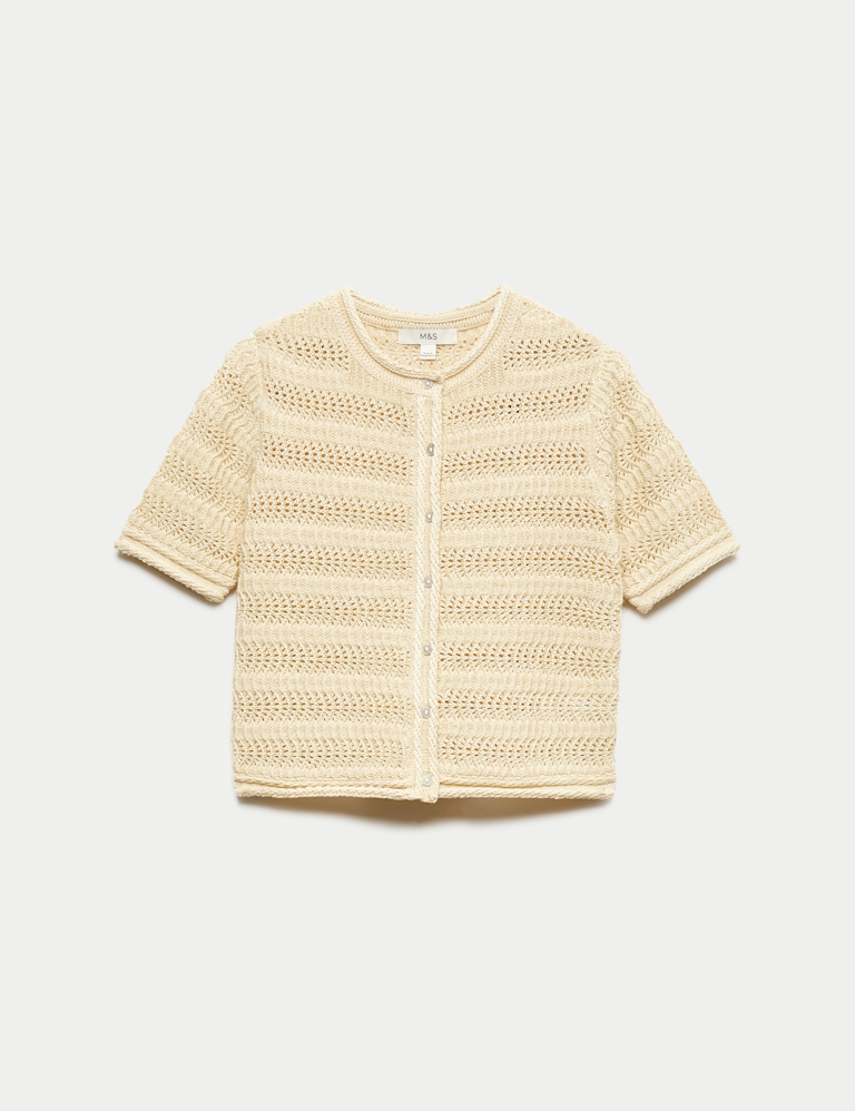 Cotton Blend Textured Cropped Cardigan