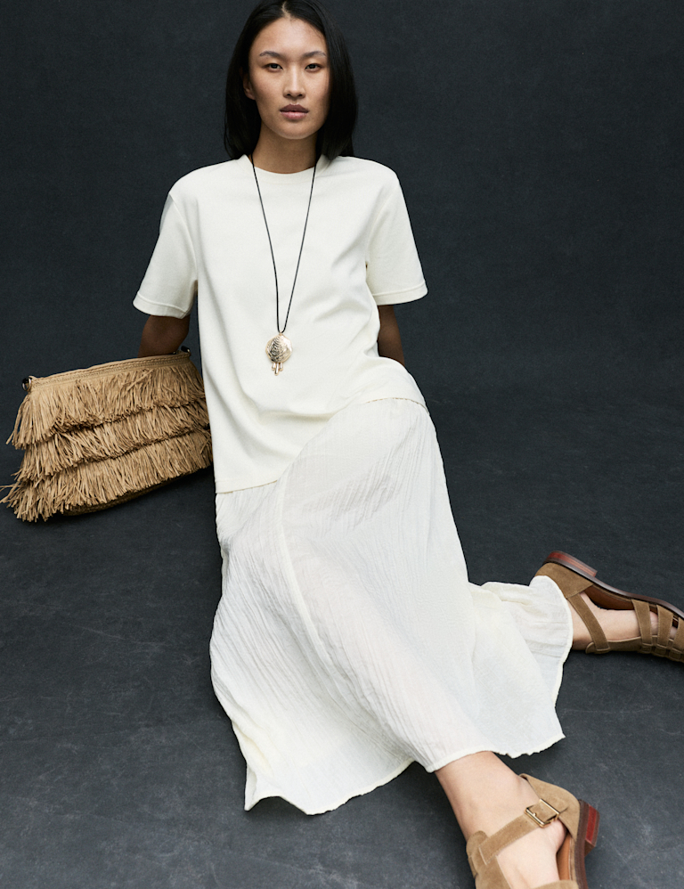Cotton Rich Sheer Panel T-Shirt Dress